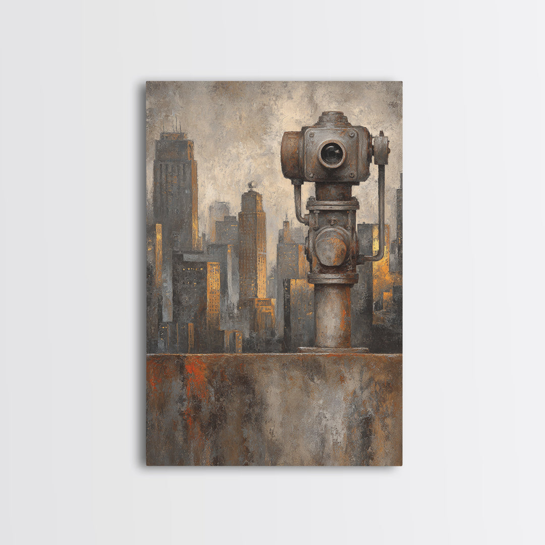 Industrial City Skyline Framed Canvas Print, Industrial Art, Living Room Decor, Abstract Art, Foundry, Abstract Wall Art, IND-2x3-44