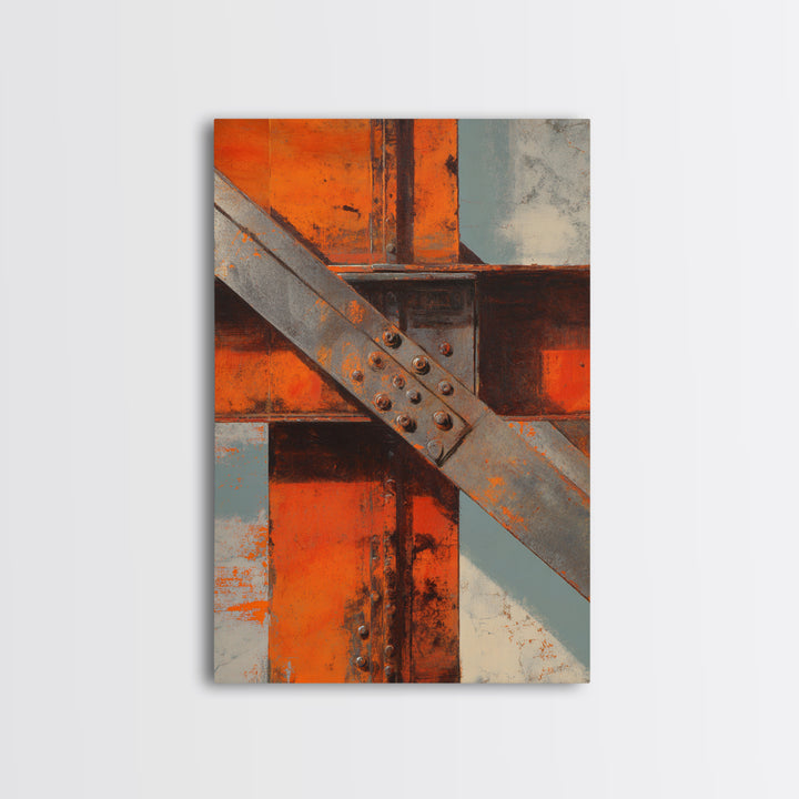 Steel Beams Crossing Like Abstract Lines Canvas Print, Industrial Art, Dining Room Wall Art, Living Room Decor, Abstract Art, IND-2x3-49