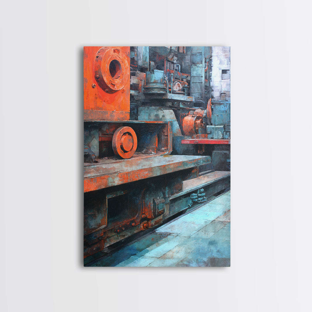 Urban Rail Yard Canvas Print, Industrial Art, Abstract Wall Art, Living Room Decor, Watercolor Art, Foundry, IND-2x3-5
