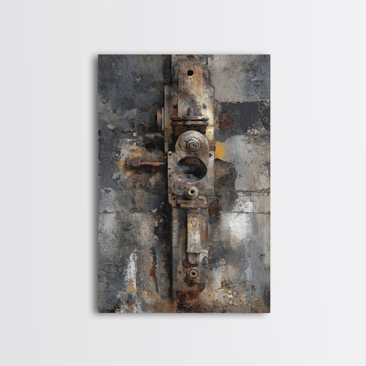 Abstract Smoke and Steel Shapes Framed Canvas Print, Industrial Art, Art Prints, Living Room Decor, Fine Art, Foundry, IND-2x3-56