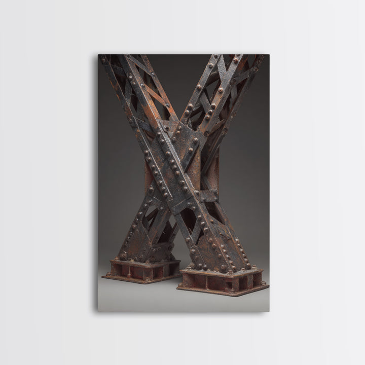 Steel Bridge Truss Framed Canvas Print, Industrial Art, Bauhaus Poster, Living Room Decor, Oil Painting, Foundry, IND-2x3-59