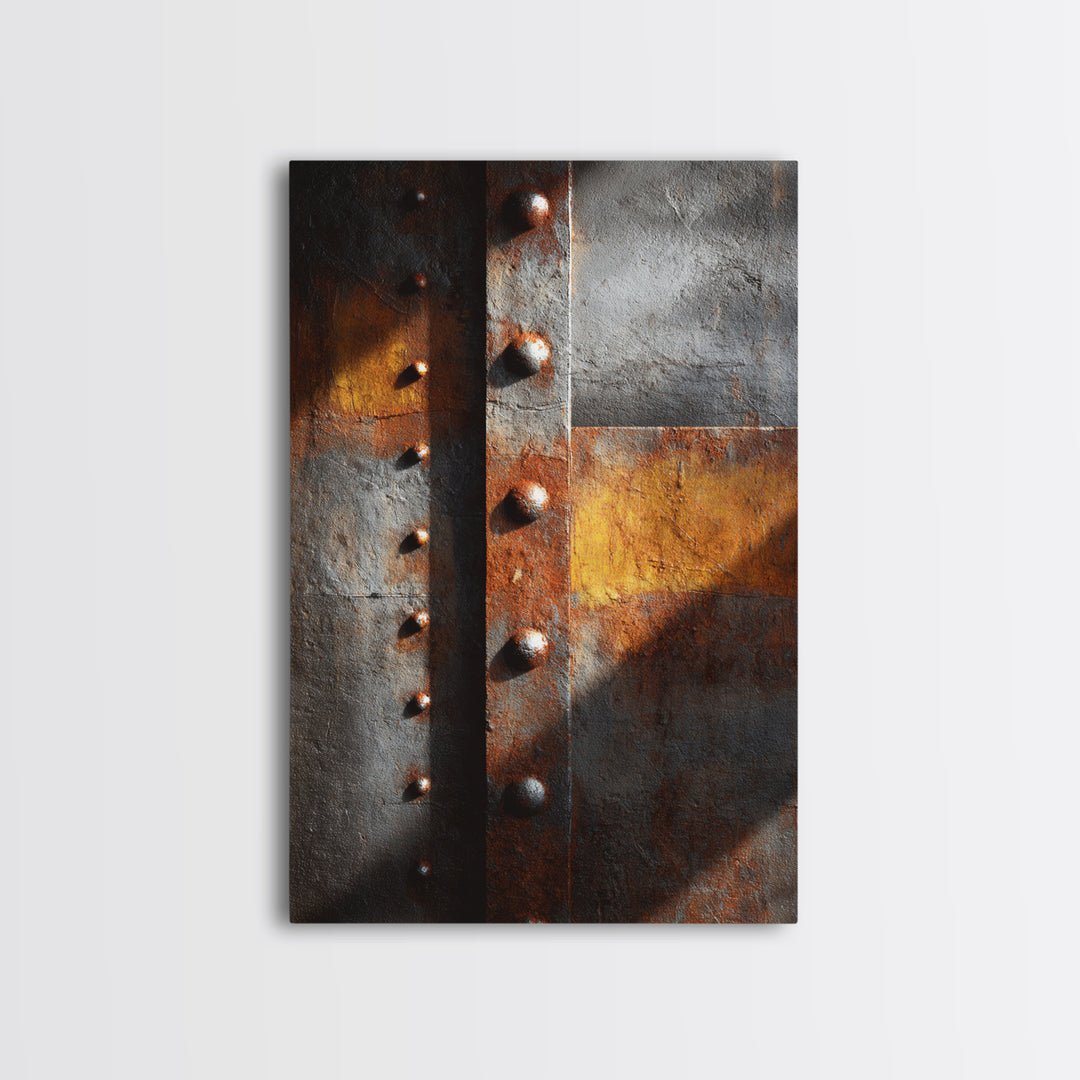 Riveted Metal Panel Texture Study Framed Canvas Print, Industrial Art, Wall Decor, Living Room Decor, Fine Art, Foundry, IND-2x3-6