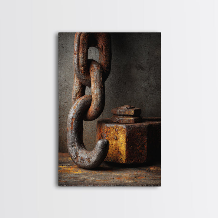 Chain and Hook Still Life Canvas Print, Industrial Art, Abstract Wall Art, Living Room Decor, Oil Painting, Foundry, IND-2x3-72
