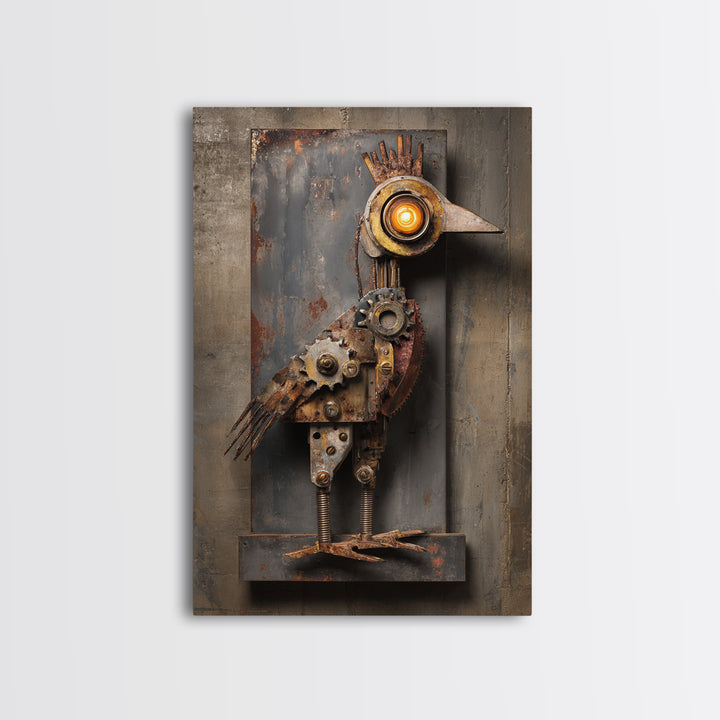 Mechanical Bird Made from Gears Framed Canvas Print, Industrial Art, Texas Art, Living Room Decor, Fine Art, Foundry, IND-2x3-75