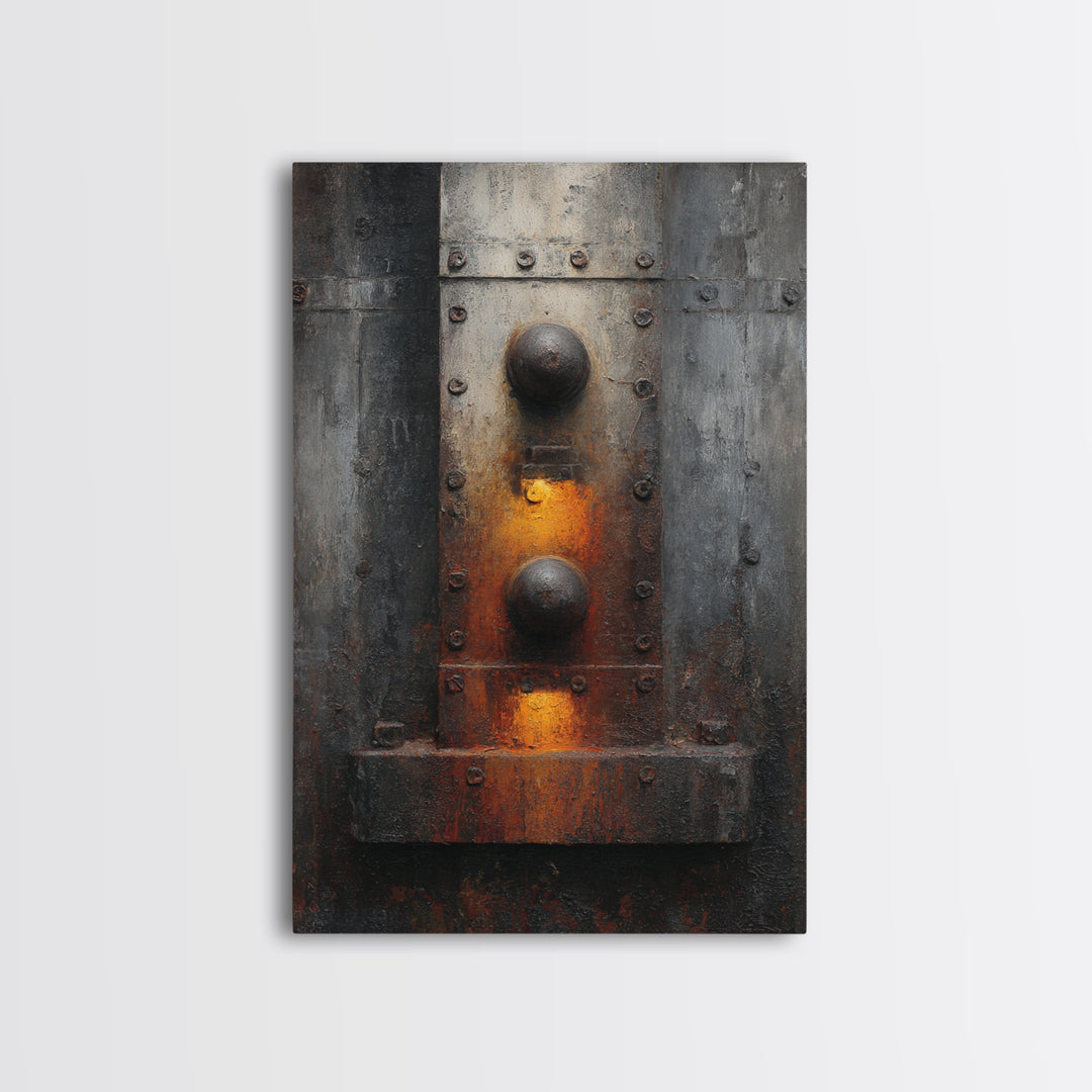 Riveted Metal Panel Texture Study Framed Canvas Print, Industrial Art, Printable Art, Living Room Decor, Fine Art, Foundry, IND-2x3-78