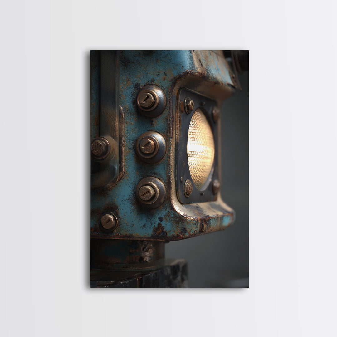 Industrial Lamp with Warm Glow Canvas Print, Industrial Art, Steampunk Decor, Living Room Decor, Foundry, Luxury Decor, IND-2x3-79