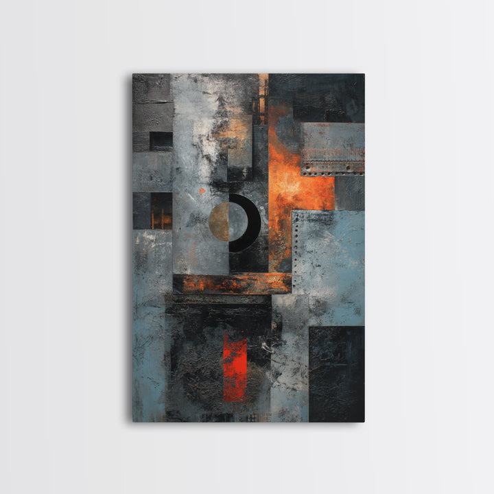 Abstract Smoke and Steel Shapes Framed Canvas Print, Industrial Art, Luxury Decor, Living Room Decor, Abstract Art, Foundry, IND-2x3-8