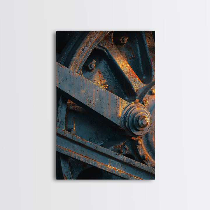 Steam Locomotive Wheel Closeup Canvas Print, Industrial Art, Black and White Wall Art, Living Room Decor, Abstract Art, Foundry, IND-2x3-86