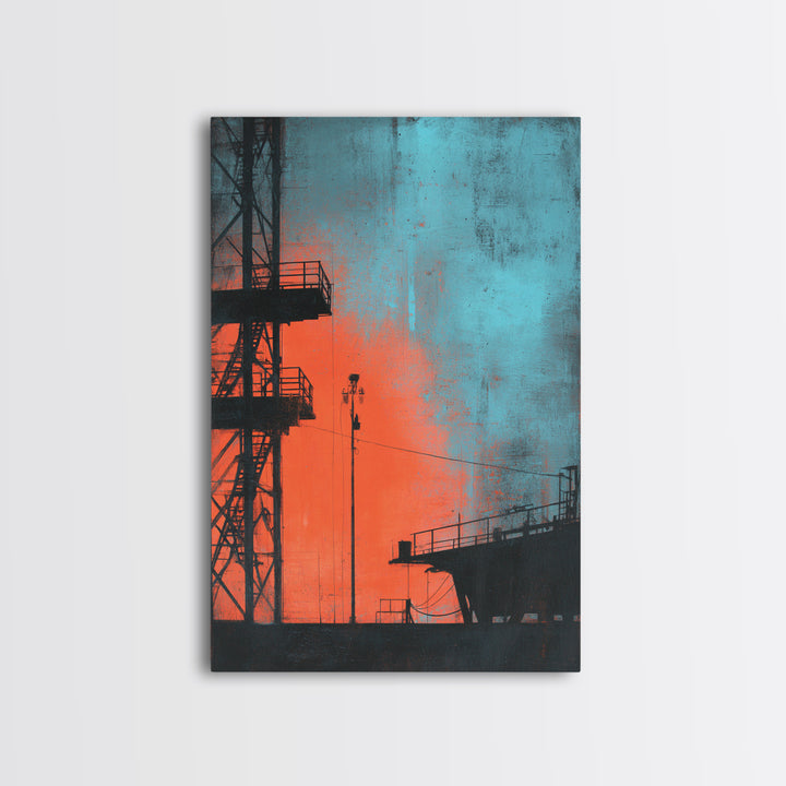 Warehouse Crane Silhouette Framed Canvas Print, Industrial Art, Room Decor, Living Room Decor, Fine Art, Foundry, Printables, IND-2x3-87
