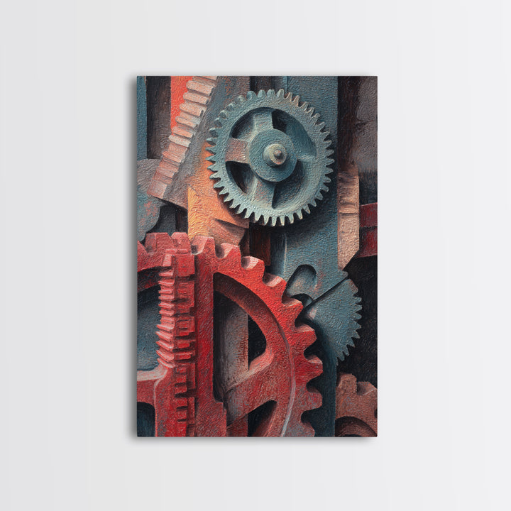 Rusted Gears Arranged as Sculptural Still Life Canvas Print, Industrial Art, Black and White Wall Art, Living Room Decor, IND-2x3-9
