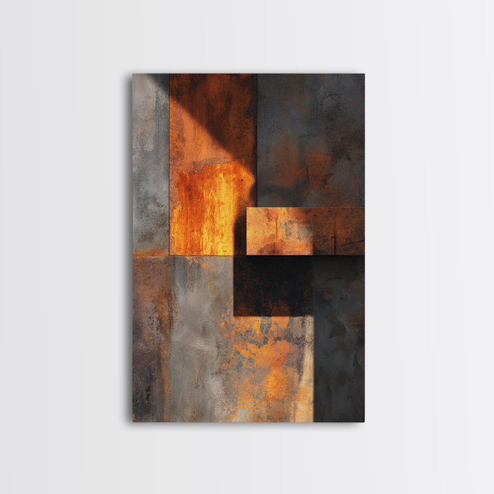 Rust Orange and Charcoal Geometric Abstraction Canvas Print, Industrial Art, Abstract Painting, Living Room Decor, Foundry, IND-2x3-94