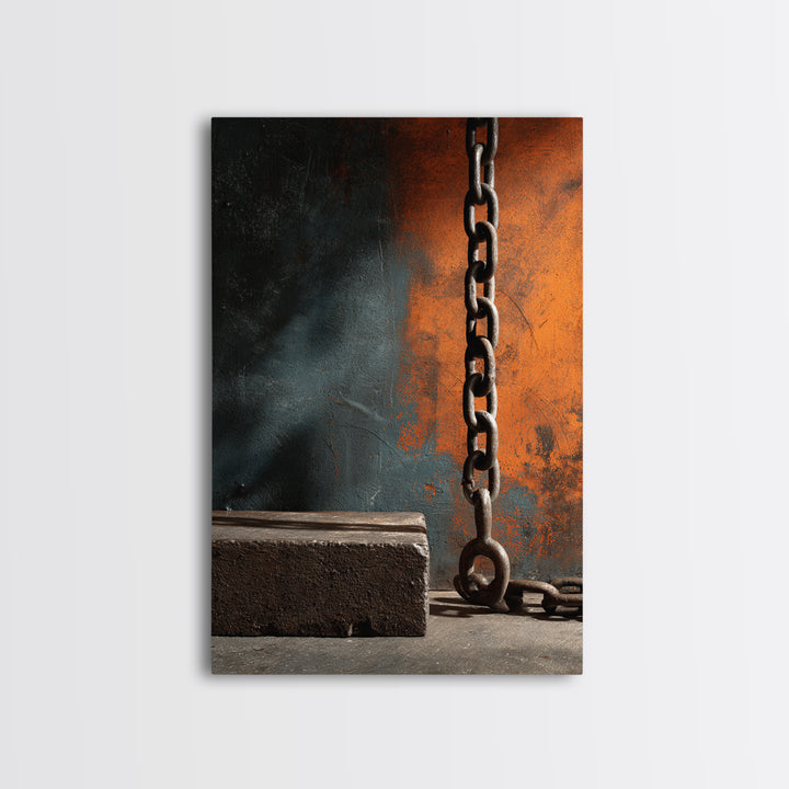 Chain and Hook Still Life Canvas Print, Industrial Art, Black and White Print, Living Room Decor, Fine Art, Foundry, IND-2x3-96