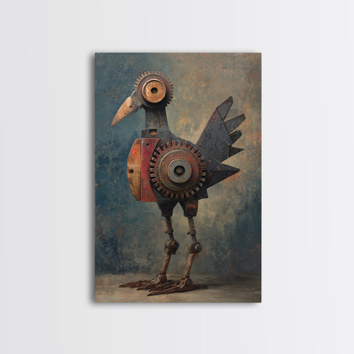 Mechanical Bird Made from Gears Canvas Print, Industrial Art, Boho Decor, Living Room Decor, Fine Art, Foundry, Digital Prints, IND-2x3-99