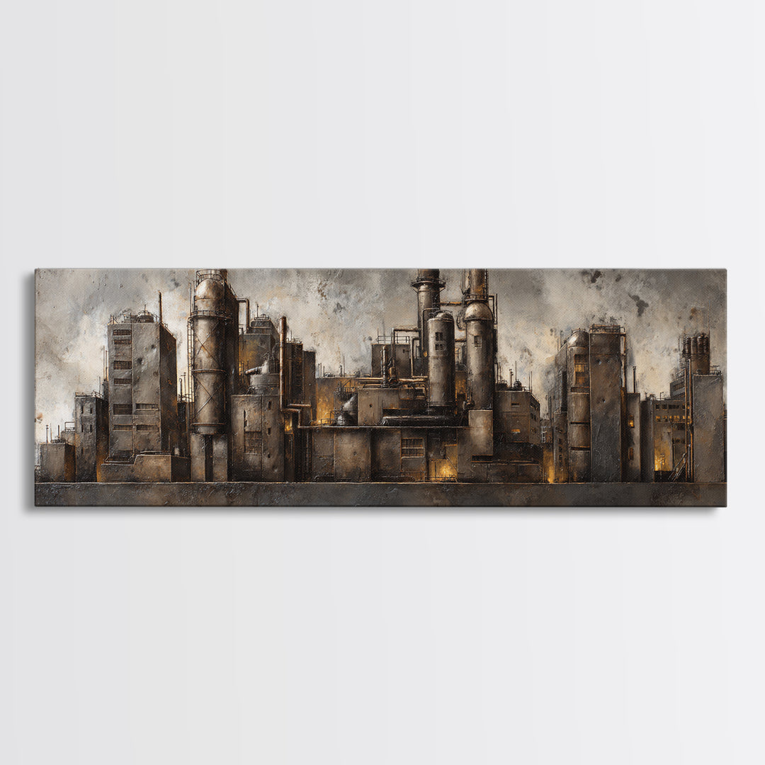 Industrial City Skyline Canvas Print, Industrial Art, Digital Prints, Living Room Decor, Fine Art, Foundry, Metal Art, IND-3x1-100