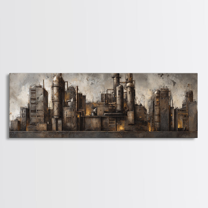 Industrial City Skyline Canvas Print, Industrial Art, Digital Prints, Living Room Decor, Fine Art, Foundry, Metal Art, IND-3x1-100