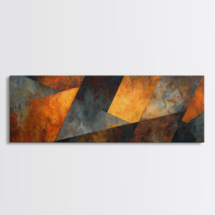 Rust Orange and Charcoal Geometric Abstraction Canvas Print, Industrial Art, Modern Decor, Living Room Decor, Abstract Art, IND-3x1-54