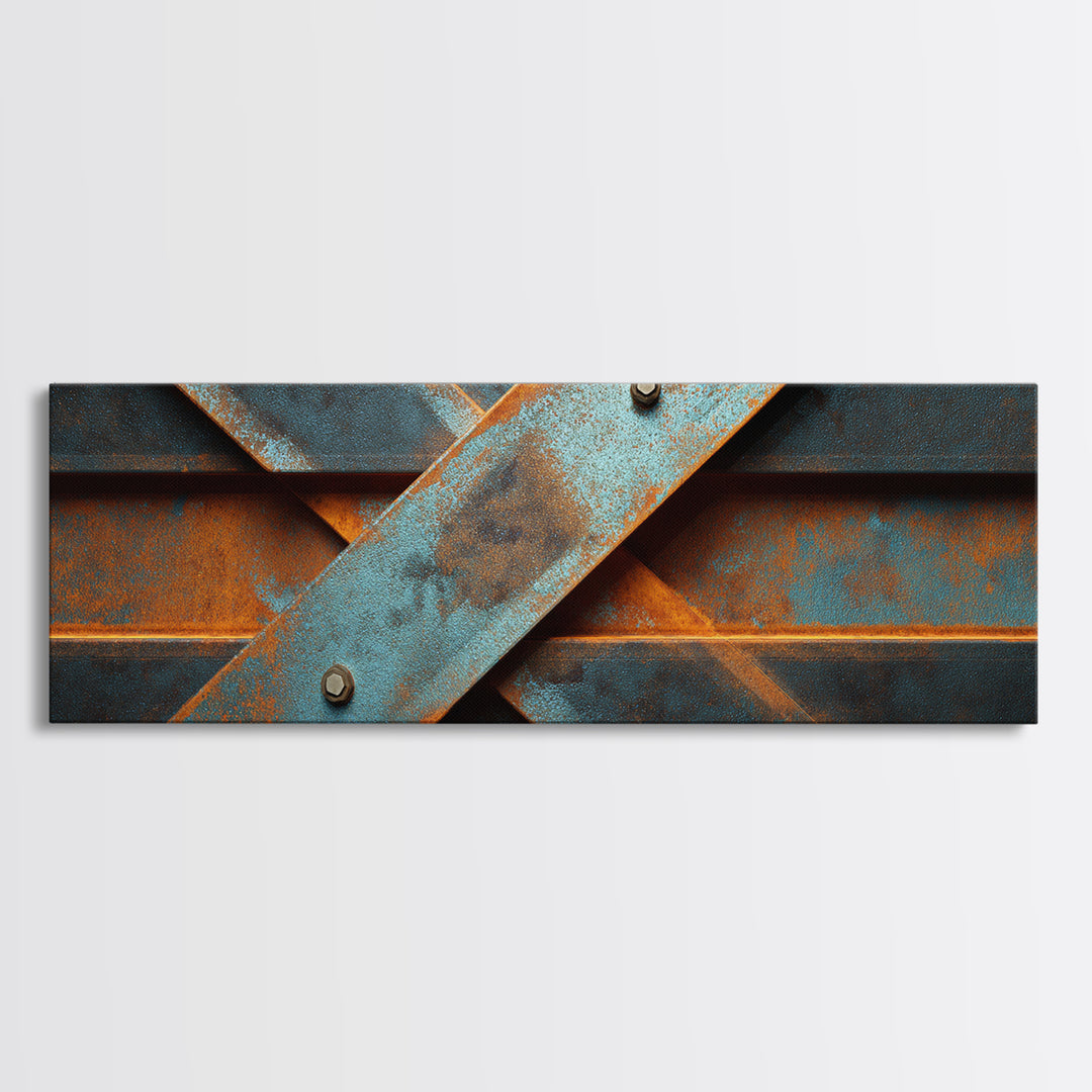 Steel Beams Crossing Like Abstract Lines Canvas Print, Industrial Art, Statement Artwork, Living Room Decor, Foundry, IND-3x1-57