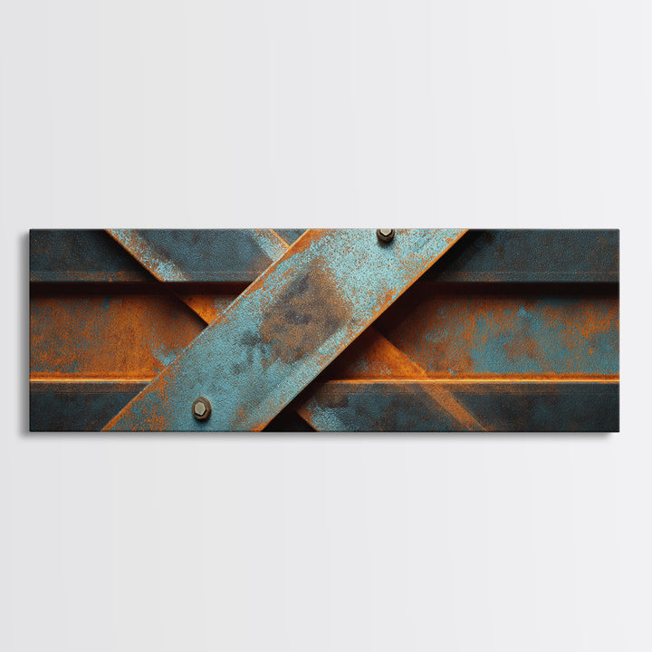 Steel Beams Crossing Like Abstract Lines Canvas Print, Industrial Art, Statement Artwork, Living Room Decor, Foundry, IND-3x1-57