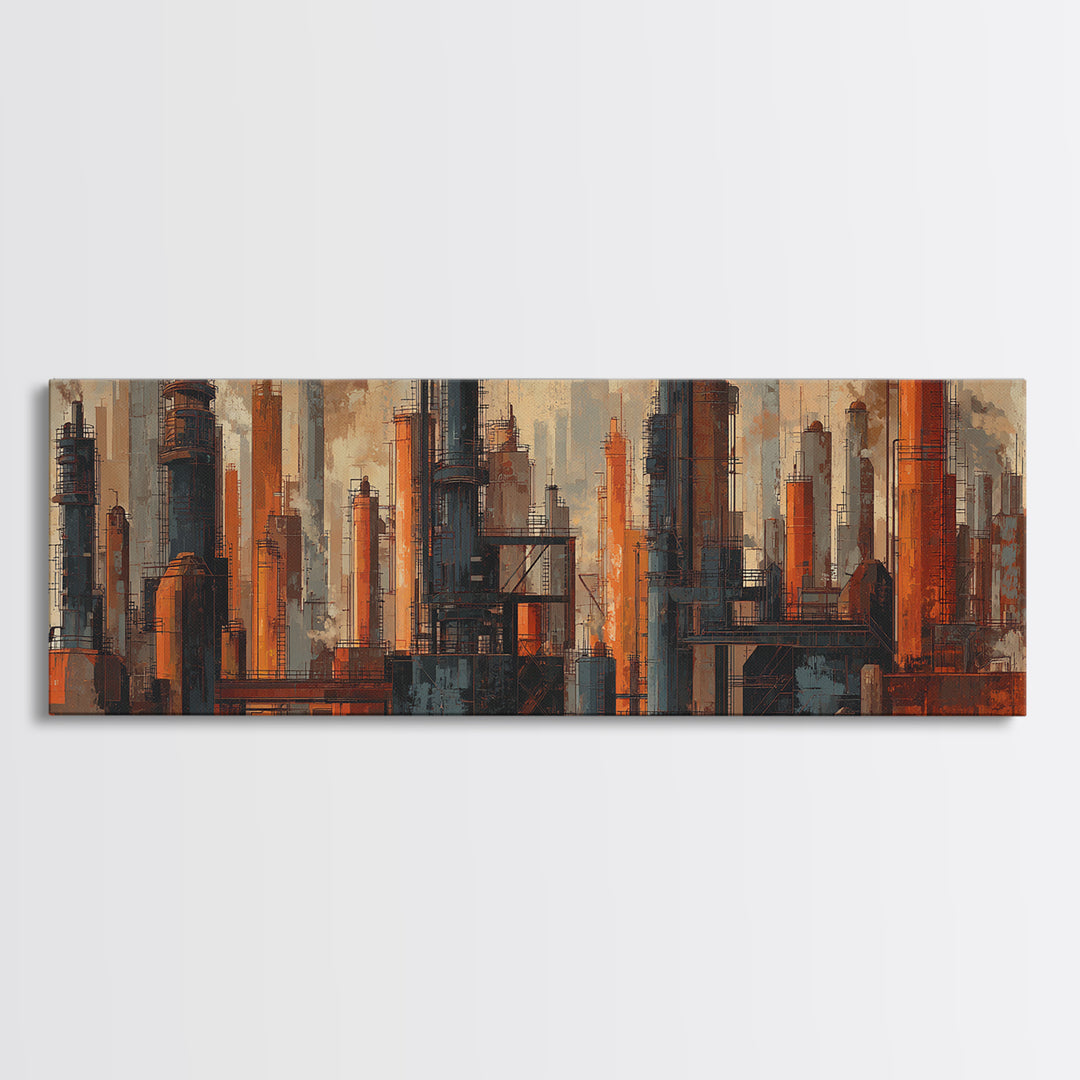 Industrial City Skyline Canvas Print, Industrial Art, Decor, Living Room Decor, Fine Art, Foundry, Black and White Wall Art, IND-3x1-76