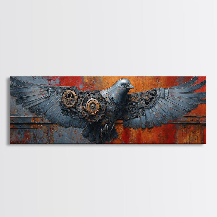 Mechanical Bird Made from Gears Canvas Print, Industrial Art, Abstract Art, Living Room Decor, Foundry, Bauhaus Poster, IND-3x1-83