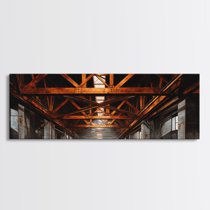 Steel Bridge Truss Canvas Print, Industrial Art, Abstract Wall Art, Living Room Decor, Fine Art, Foundry, Black and White Art, IND-3x1-91