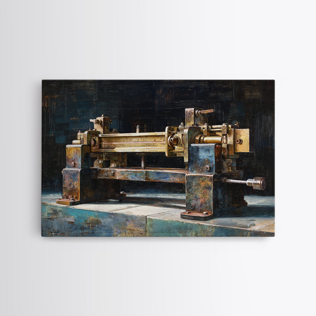 Brass Gauge and Machinery Still Life Canvas Print, Industrial Art, Neutral Decor, Living Room Decor, Fine Art, Foundry, IND-3x2-17