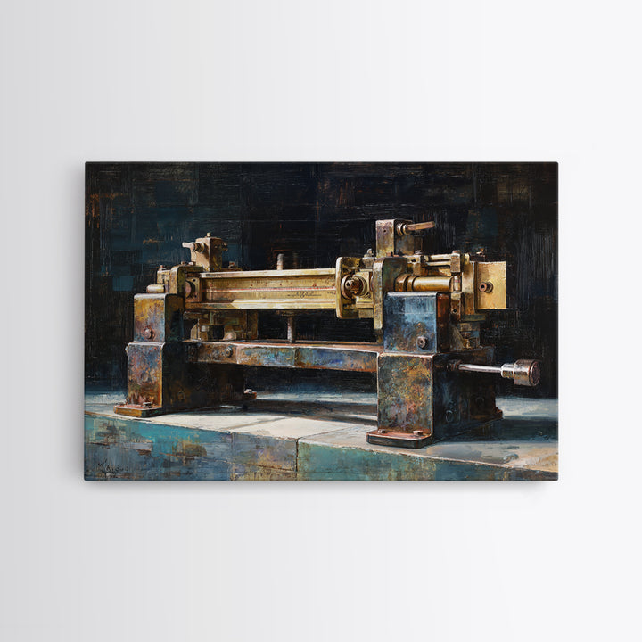 Brass Gauge and Machinery Still Life Canvas Print, Industrial Art, Neutral Decor, Living Room Decor, Fine Art, Foundry, IND-3x2-17