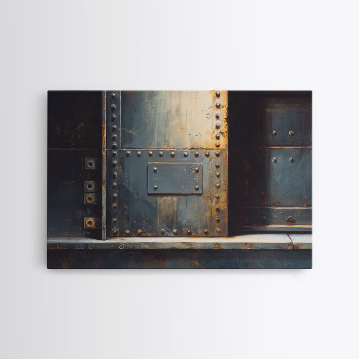 Riveted Metal Panel Texture Study Canvas Print, Industrial Art, Dining Room Wall Art, Living Room Decor, Watercolor Art, IND-3x2-26