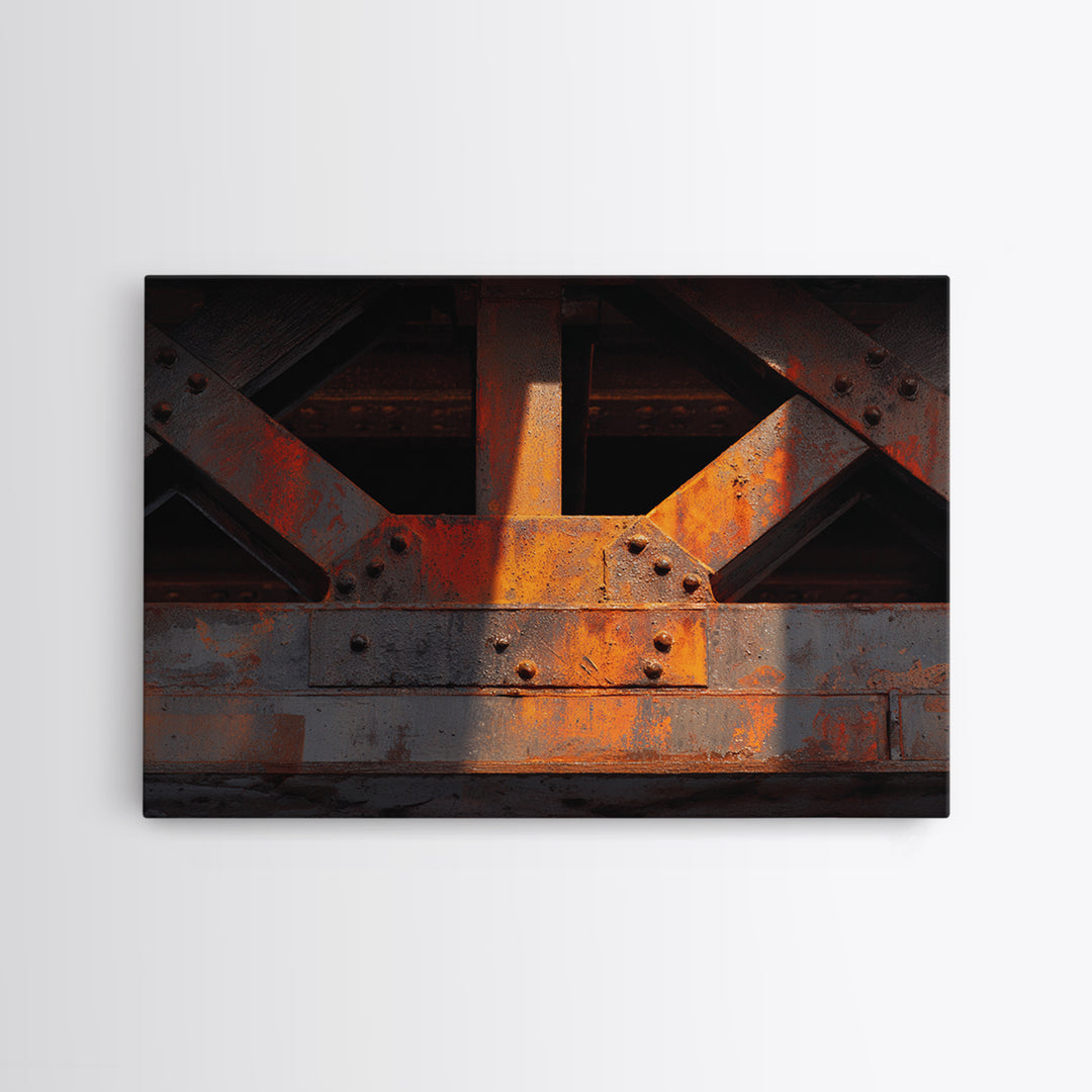 Steel Bridge Truss Framed Canvas Print, Industrial Art, Art, Living Room Decor, Foundry, Printable Art, Abstract Wall Art, IND-3x2-31