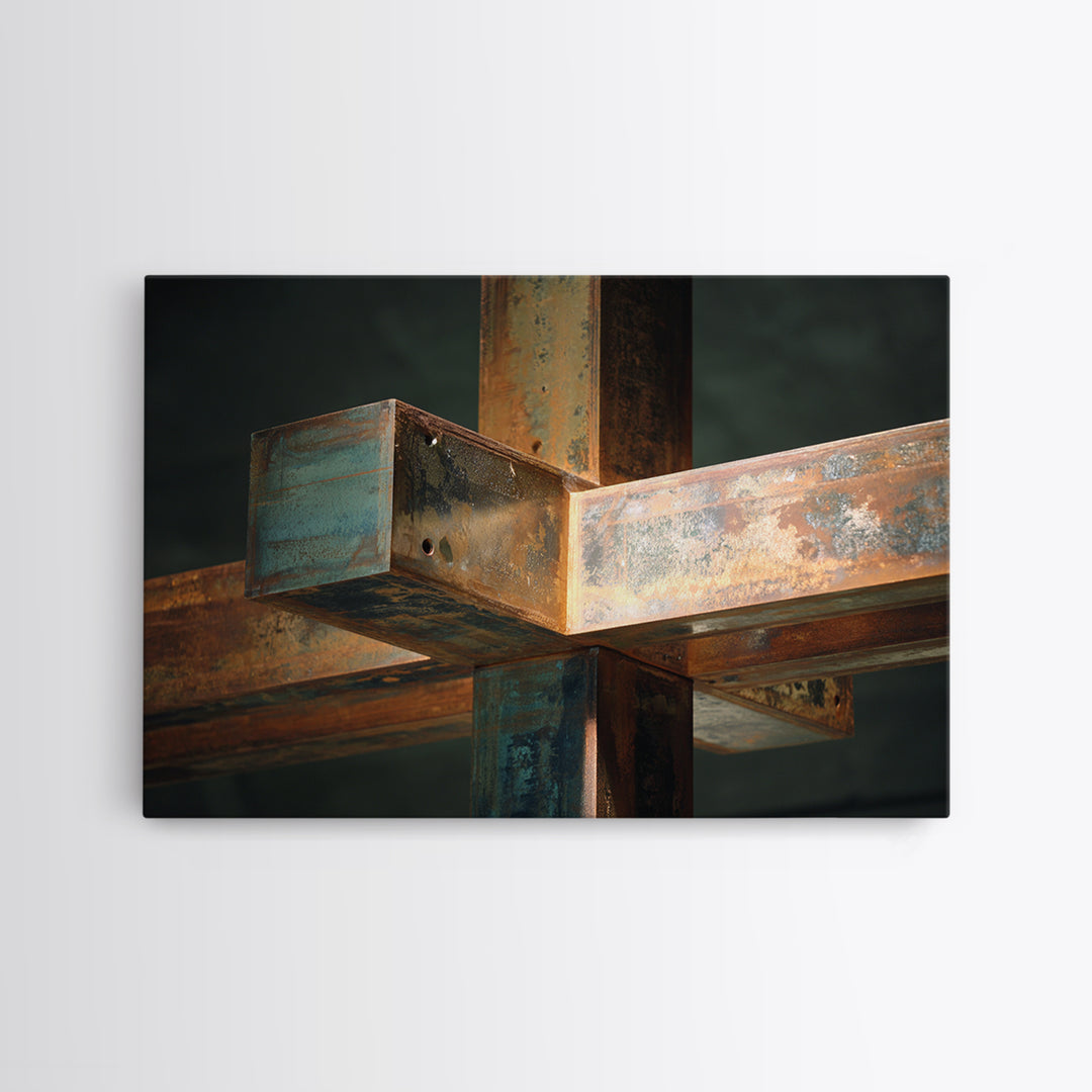 Steel Beams Crossing Like Abstract Lines Framed Canvas Print, Industrial Art, Room Decor, Living Room Decor, Fine Art, Foundry, IND-3x2-45