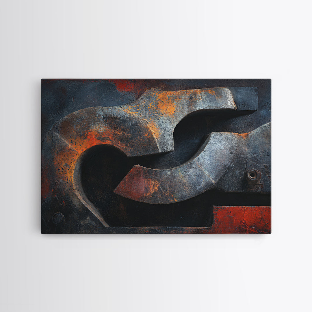 Abstract Smoke and Steel Shapes Canvas Print, Industrial Art, Boho Decor, Living Room Decor, Fine Art, Foundry, Digital Prints, IND-3x2-52