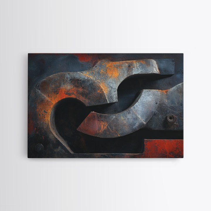Abstract Smoke and Steel Shapes Canvas Print, Industrial Art, Boho Decor, Living Room Decor, Fine Art, Foundry, Digital Prints, IND-3x2-52