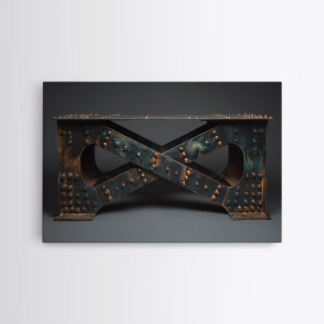 Steel Bridge Truss Framed Canvas Print, Industrial Art, Bauhaus Poster, Living Room Decor, Oil Painting, Foundry, IND-3x2-55