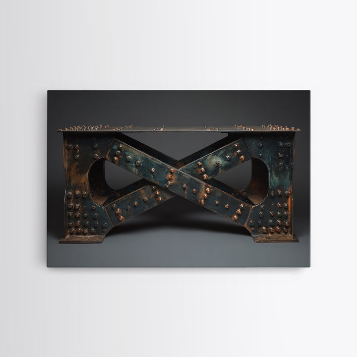 Steel Bridge Truss Framed Canvas Print, Industrial Art, Bauhaus Poster, Living Room Decor, Oil Painting, Foundry, IND-3x2-55