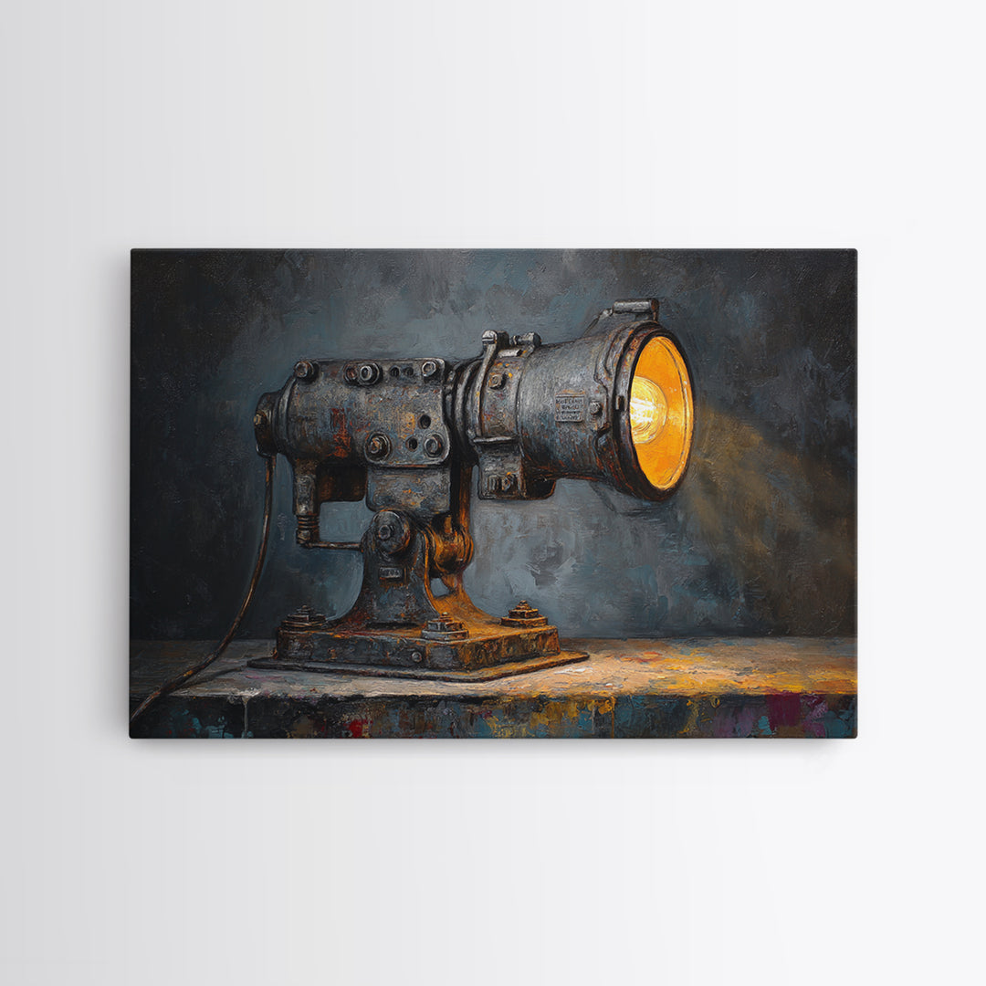 Industrial Lamp with Warm Glow Canvas Print, Industrial Art, Black and White Wall Art, Living Room Decor, Fine Art, Foundry, IND-3x2-75