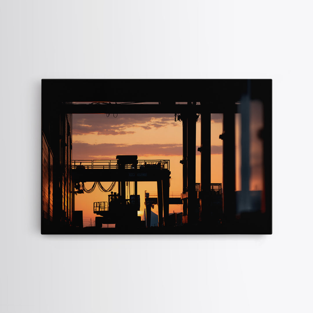 Warehouse Crane Silhouette Canvas Print, Industrial Art, Steampunk Decor, Living Room Decor, Fine Art, Foundry, Luxury Decor, IND-3x2-83