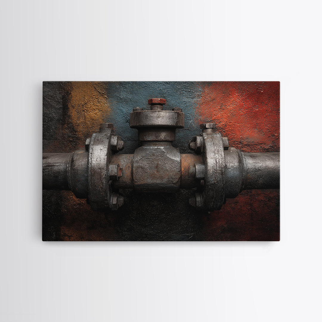 Metal Pipes and Valves as Graphic Composition Canvas Print, Industrial Art, Original Art, Living Room Decor, Fine Art, Foundry, IND-3x2-84