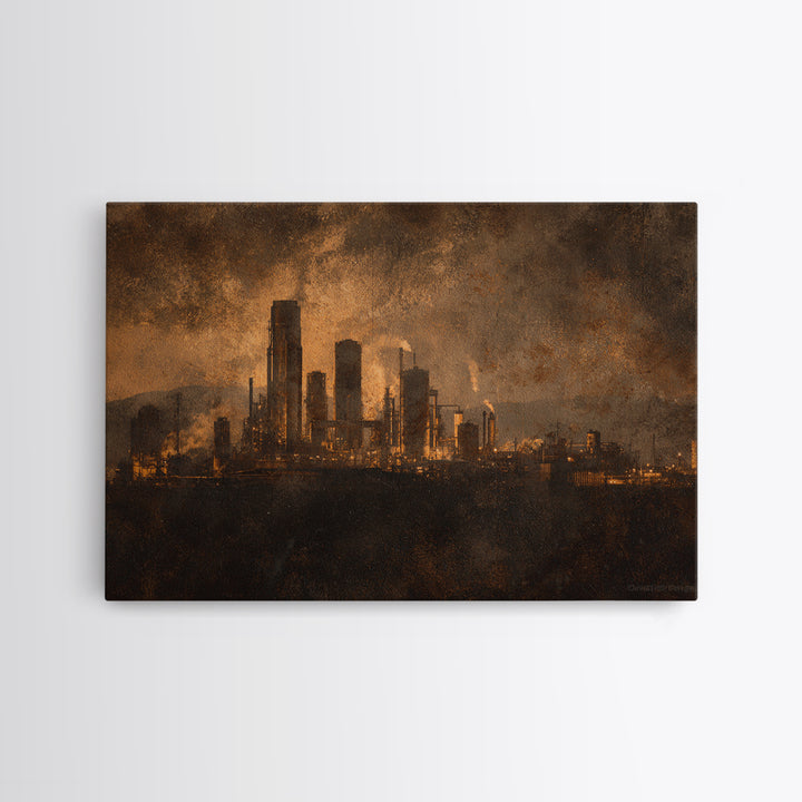 Industrial City Skyline Canvas Print, Industrial Art, Abstract Art, Living Room Decor, Fine Art, Foundry, Bauhaus Poster, IND-3x2-88