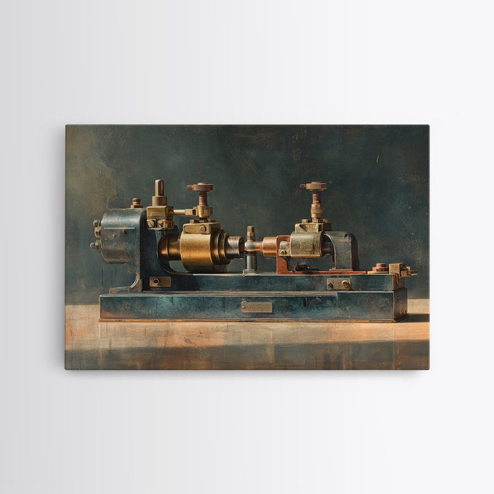 Brass Gauge and Machinery Still Life Canvas Print, Industrial Art, Home Decor, Living Room Decor, Oil Painting, Foundry, IND-3x2-89