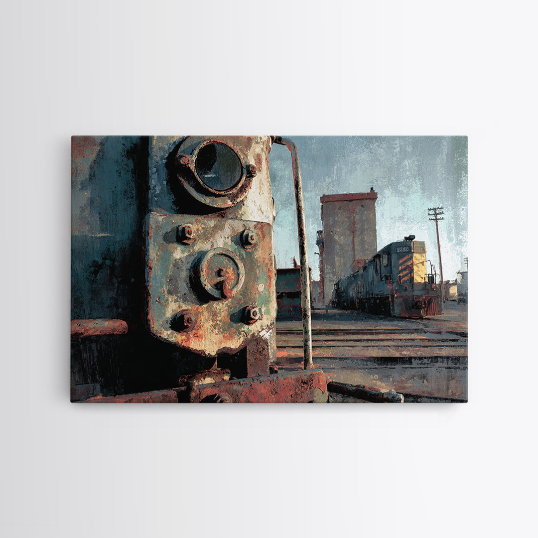 Urban Rail Yard Framed Canvas Print, Industrial Art, Art, Living Room Decor, Watercolor Art, Foundry, Printable Art, IND-3x2-97