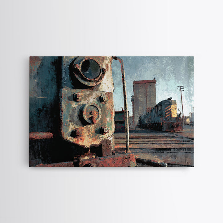 Urban Rail Yard Framed Canvas Print, Industrial Art, Art, Living Room Decor, Watercolor Art, Foundry, Printable Art, IND-3x2-97