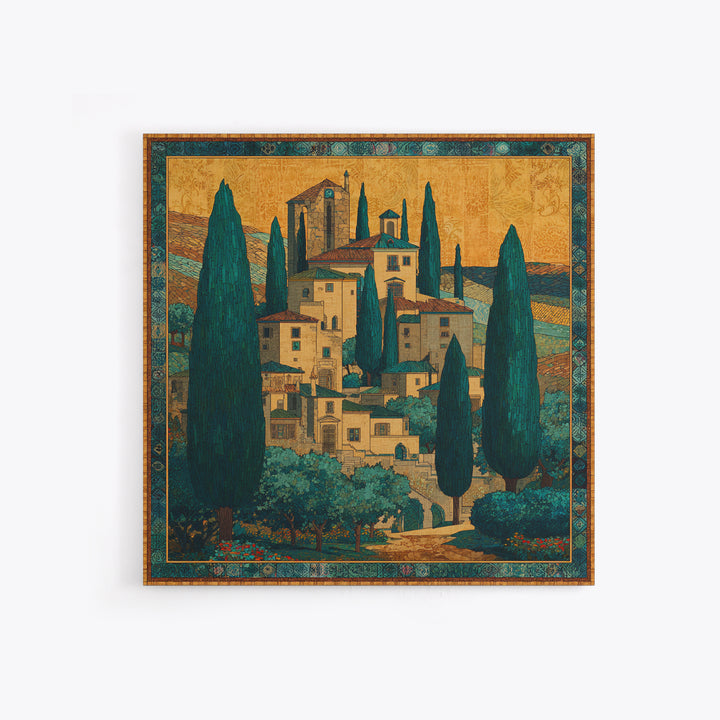 Tuscan Hillside with Cypress Trees and Golden Canvas Print, Italian Villa Art, Farmhouse Wall Art, Living Room Decor, Villa, IVA-1x1-1