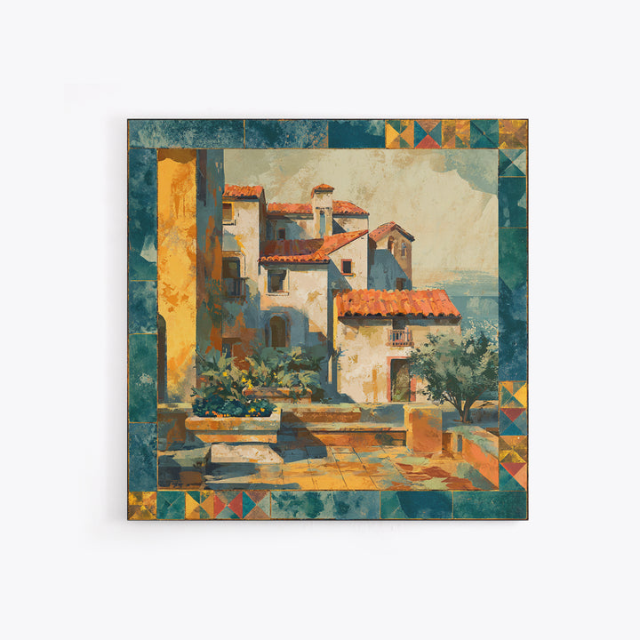 Amalfi Coast Cliffs Canvas Print, Italian Villa Art, Coastal Wall Art, Living Room Decor, Watercolor Art, Villa, IVA-1x1-13