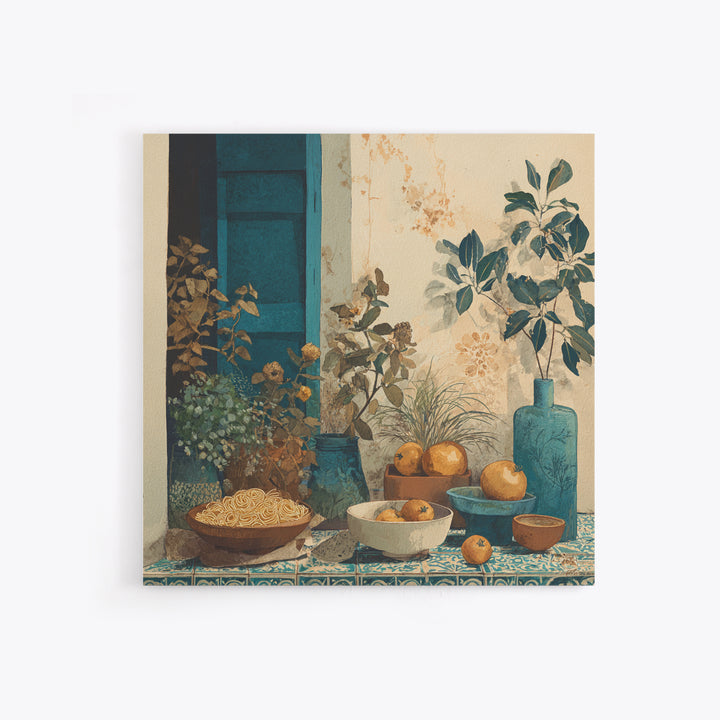 Pasta Herbs and Tomatoes Still Life Canvas Print, Italian Villa Art, Living Room Wall Art, Living Room Decor, Watercolor Art, IVA-1x1-19