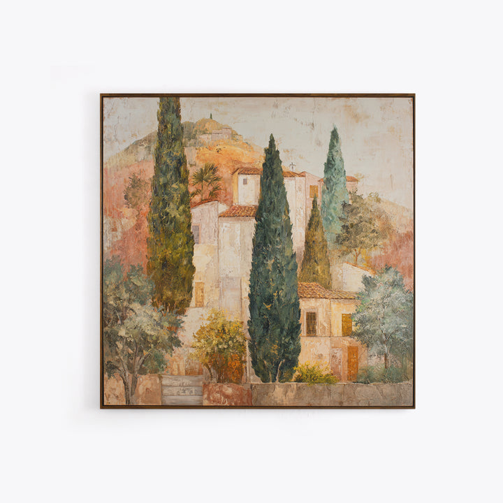 Tuscan Hillside with Cypress Trees and Golden Canvas Print, Italian Villa Art, Living Room Art, Living Room Decor, Villa, IVA-1x1-25