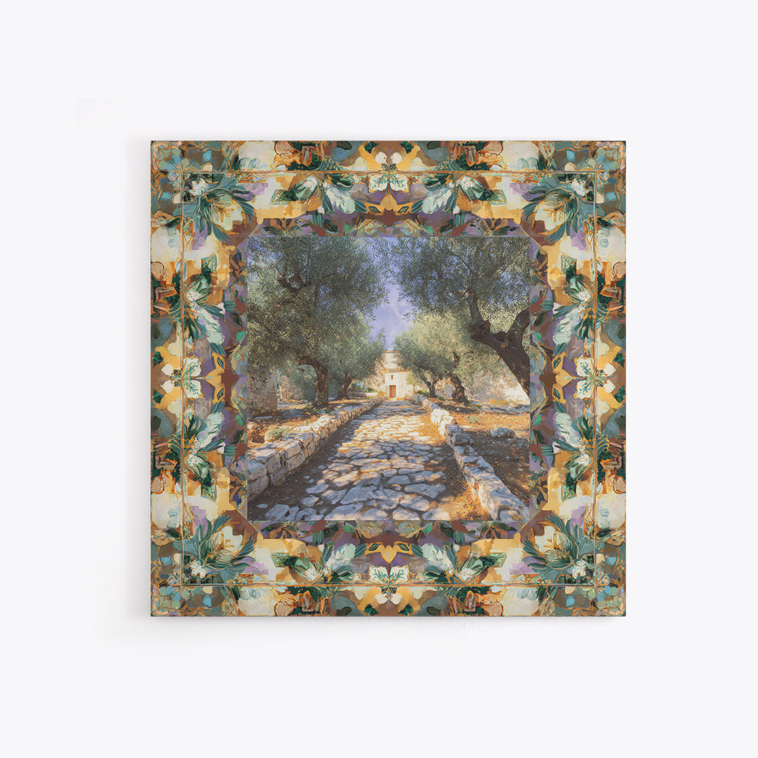 Olive Grove Path Framed Canvas Print, Italian Villa Art, Bedroom Wall Decor, Living Room Decor, Villa, Neutral Wall Art, IVA-1x1-27