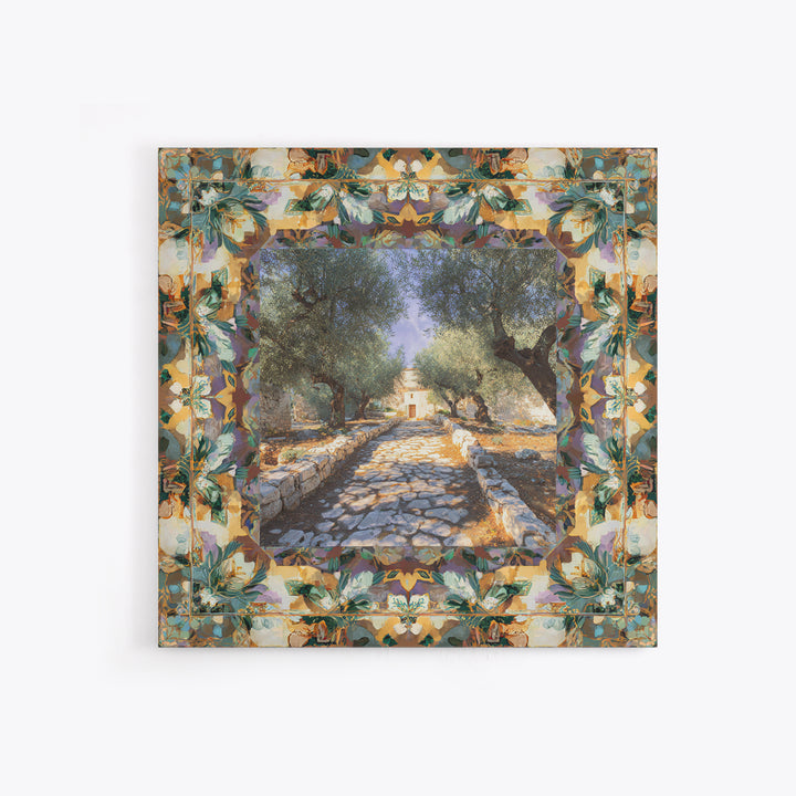 Olive Grove Path Framed Canvas Print, Italian Villa Art, Bedroom Wall Decor, Living Room Decor, Villa, Neutral Wall Art, IVA-1x1-27