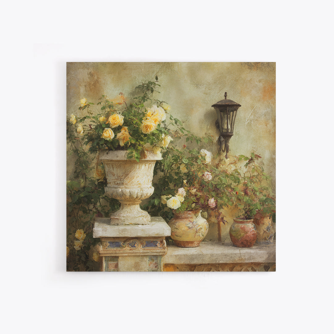 Italian Villa Garden Urn Canvas Print, Italian Villa Art, Landscape Art, Living Room Decor, Watercolor Art, Villa, IVA-1x1-30