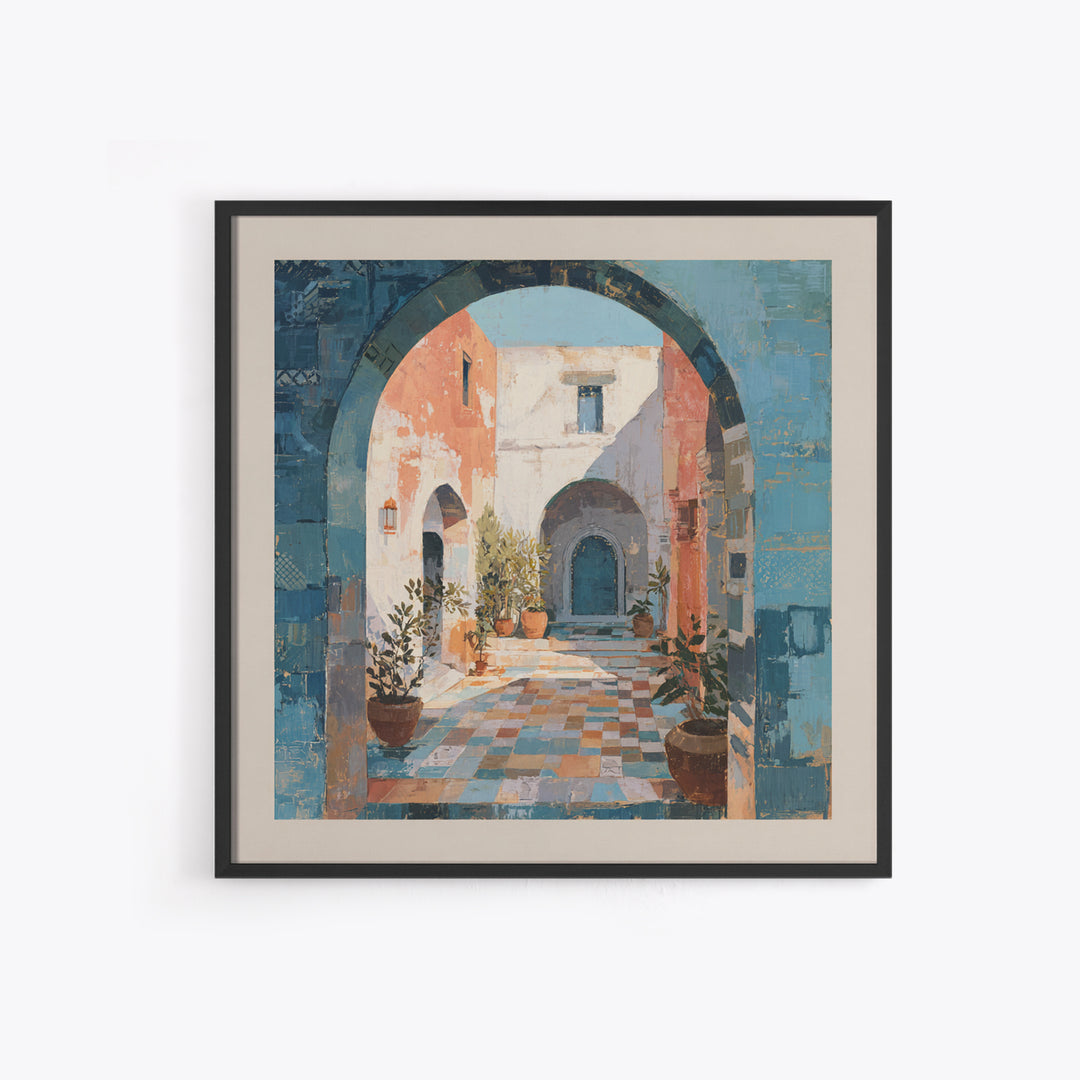 Mediterranean Arch Framing Blue Sea Framed Canvas Print, Italian Villa Art, Home Decor, Living Room Decor, Fine Art, Villa, IVA-1x1-32