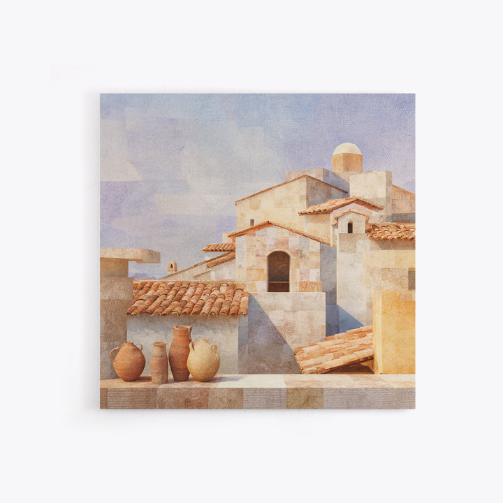 Terracotta Rooftops Against Pale Sky Framed Canvas Print, Italian Villa Art, Colorful Wall Art, Living Room Decor, Villa, IVA-1x1-52